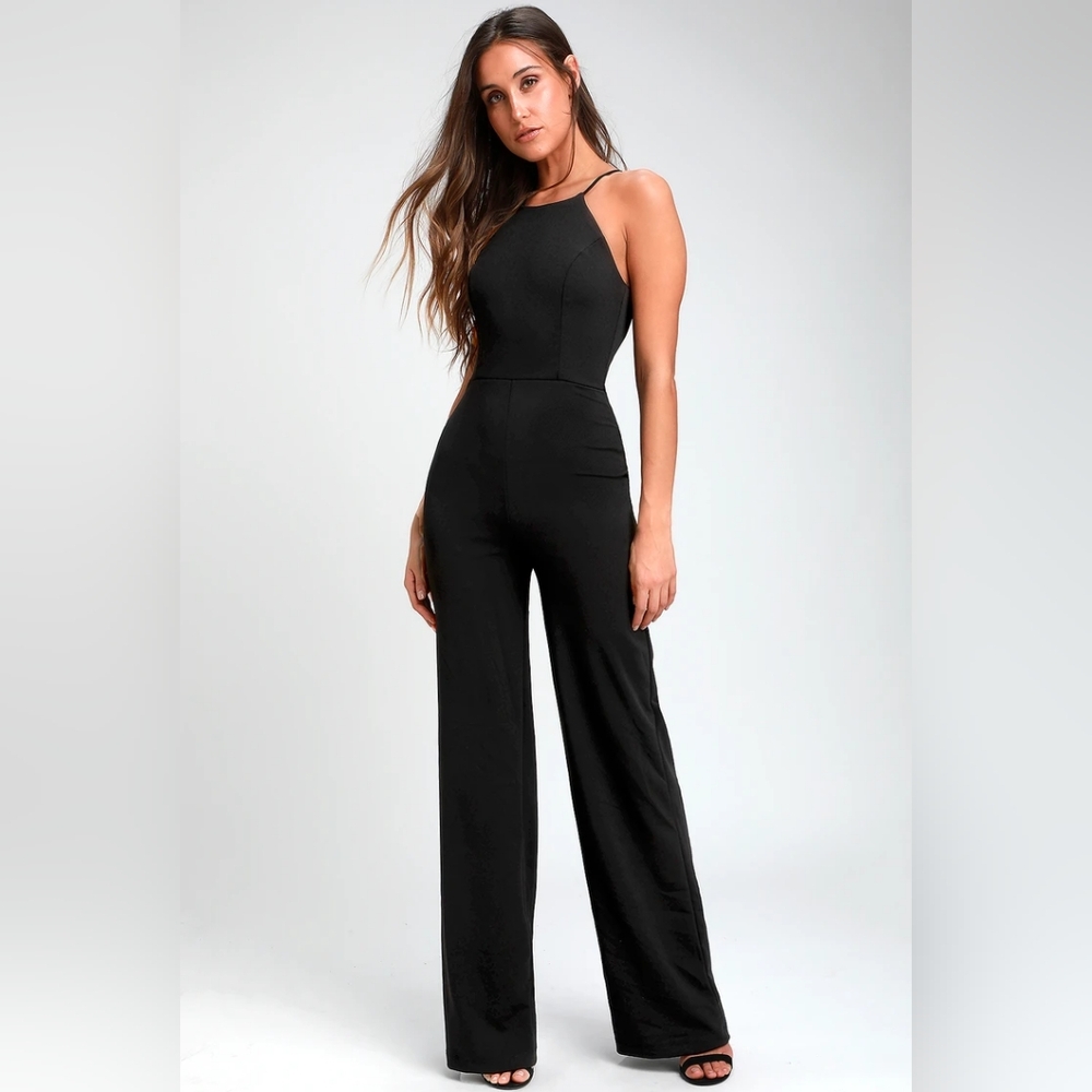 Lulus Aniyah Black Wide-Leg Halter Jumpsuit
